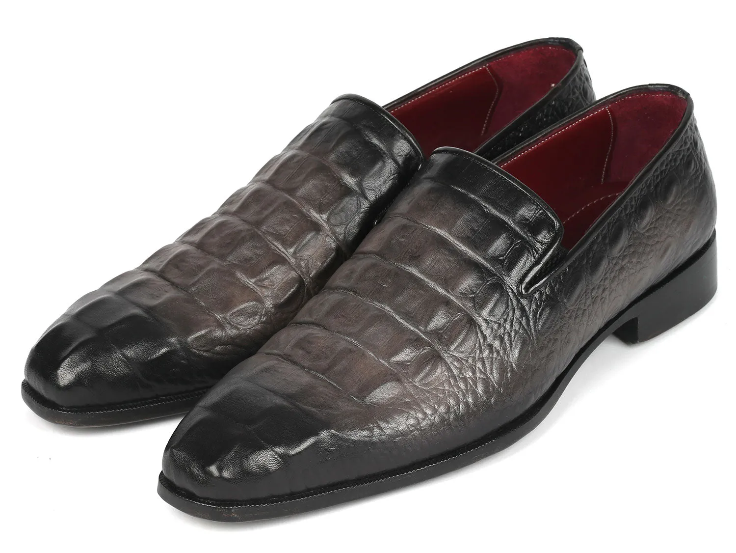 Black Bit Loafers Paul Parkman Gray Crocodile Embossed Calfskin Loafers (ID#5576-GRY)