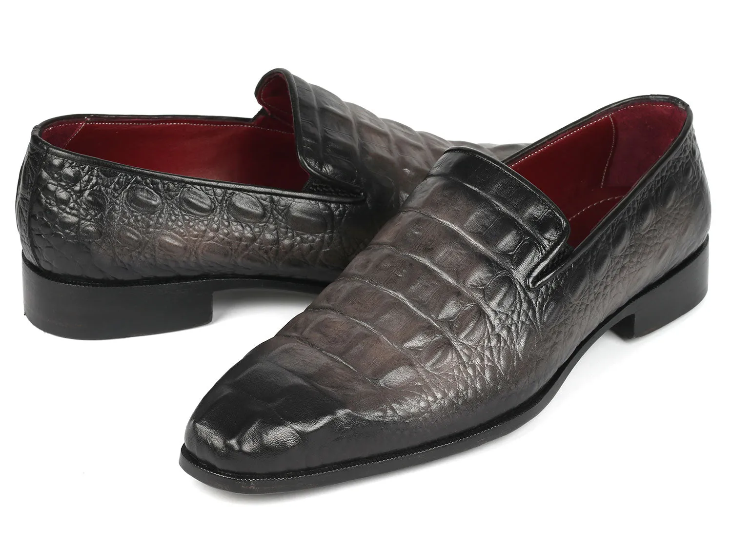 Paul Parkman Gray Crocodile Embossed Calfskin Loafers (ID#5576-GRY) Adelante Loafers