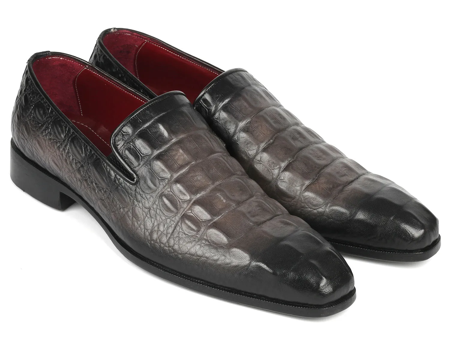 Cara Loafers Paul Parkman Gray Crocodile Embossed Calfskin Loafers (ID#5576-GRY)