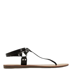 4 Inch Wedge Flip Flops Maya Pu Ankle Wrap Sandal Black