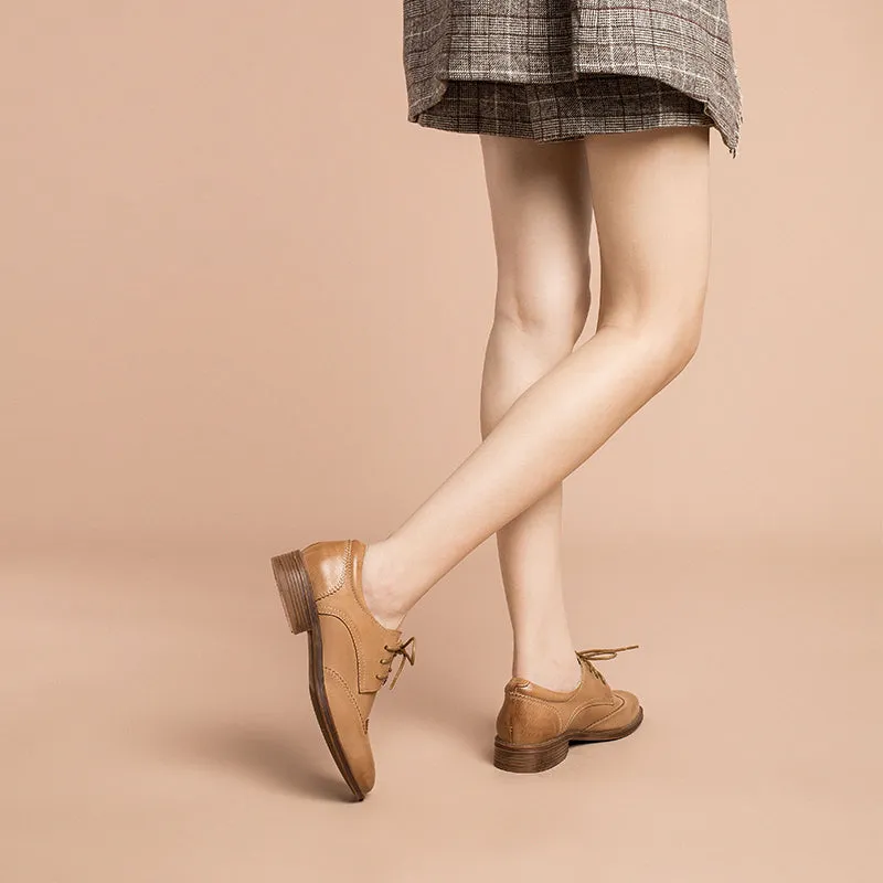 Women Wingtip Shoes Handmade Sheepskin Brogue Oxfords Low Heel Elegant Brown/Black/Coffee (better suited for thin feet) Leather Oxford Boots