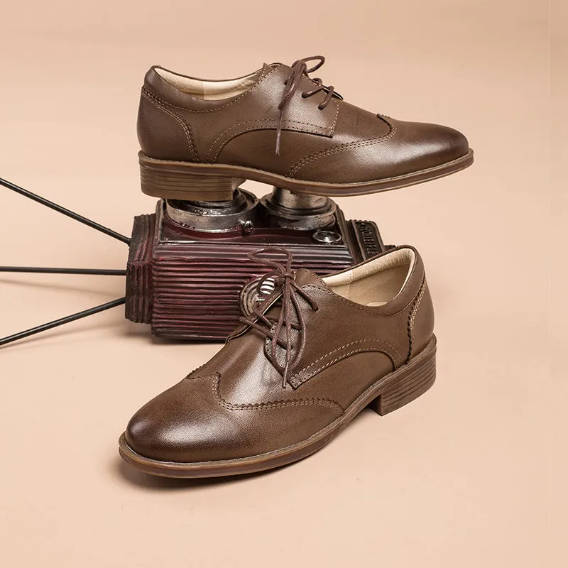 Oxford Vs Loafers Women Wingtip Shoes Handmade Sheepskin Brogue Oxfords Low Heel Elegant Brown/Black/Coffee (better suited for thin feet)