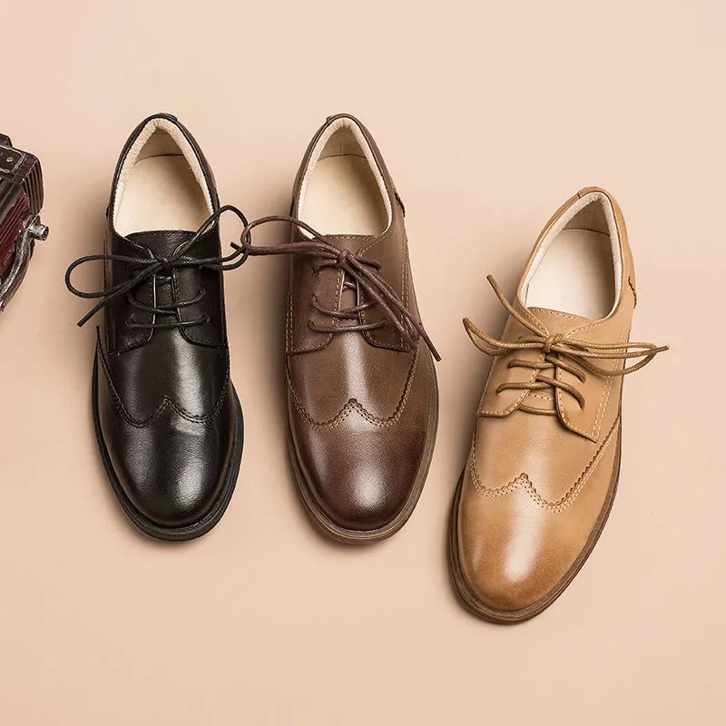 Colored Laces For Oxfords Women Wingtip Shoes Handmade Sheepskin Brogue Oxfords Low Heel Elegant Brown/Black/Coffee (better suited for thin feet)