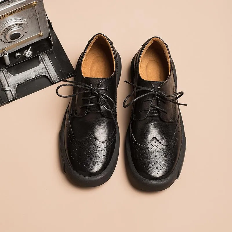 Two Tone Cap Toe Oxfords Women Wingtip Shoes Handmade Sheepskin Full Brogues Oxfords & Tie Flats Elegant Coffee/Black/Brown
