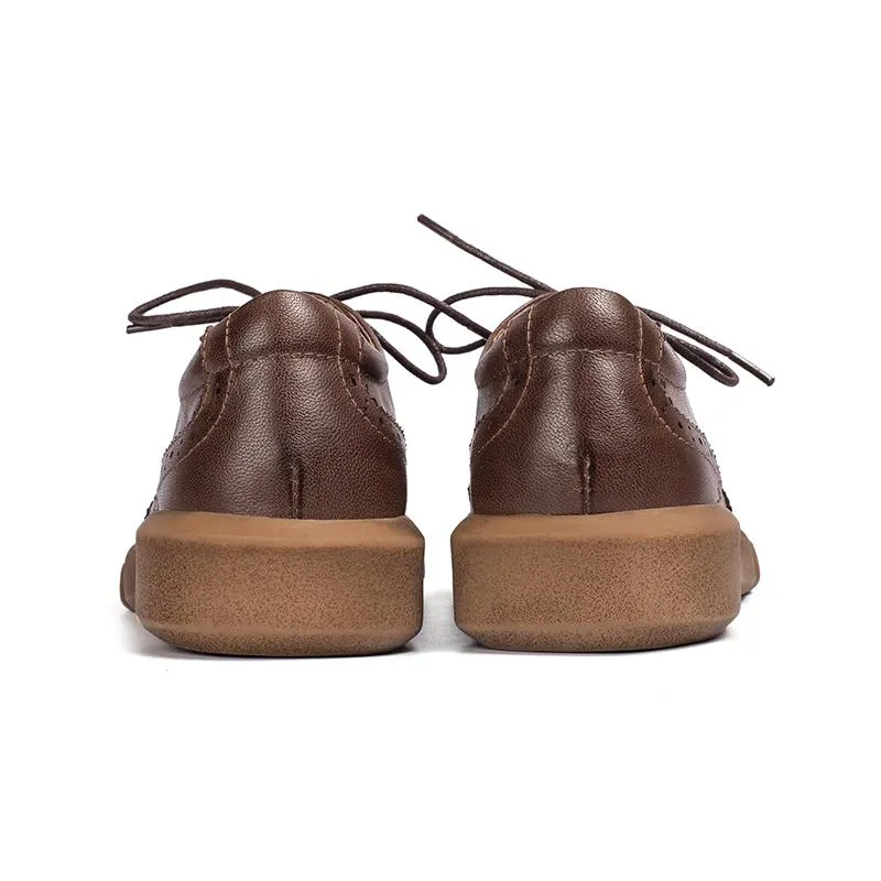 Wing Moc Oxford Women Wingtip Shoes Handmade Sheepskin Full Brogues Oxfords & Tie Flats Elegant Coffee/Black/Brown