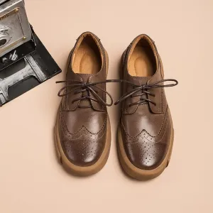 Oxford Athletic Women Wingtip Shoes Handmade Sheepskin Full Brogues Oxfords & Tie Flats Elegant Coffee/Black/Brown