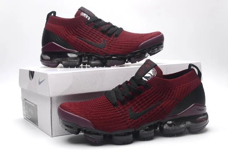 High Top Hiking Sneakers Nike Air Vapormax Flyknit 3 Bordeaux Black Shoes Sneakers Men Sale Size US 7, 8, 8.5, 9, 10, 11