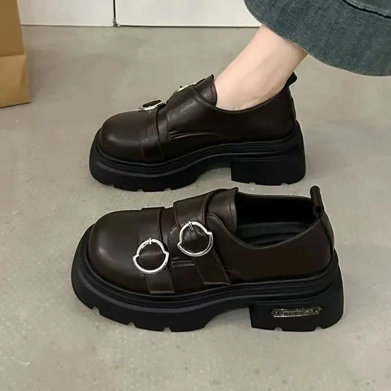 Suede Loafers Shoes binfenxie  -  Women Platform Vintage Shoes Black Oxford Shoes Autumn Brown PU Leather Loafers Women Fashion Female Thick Sole Shoes