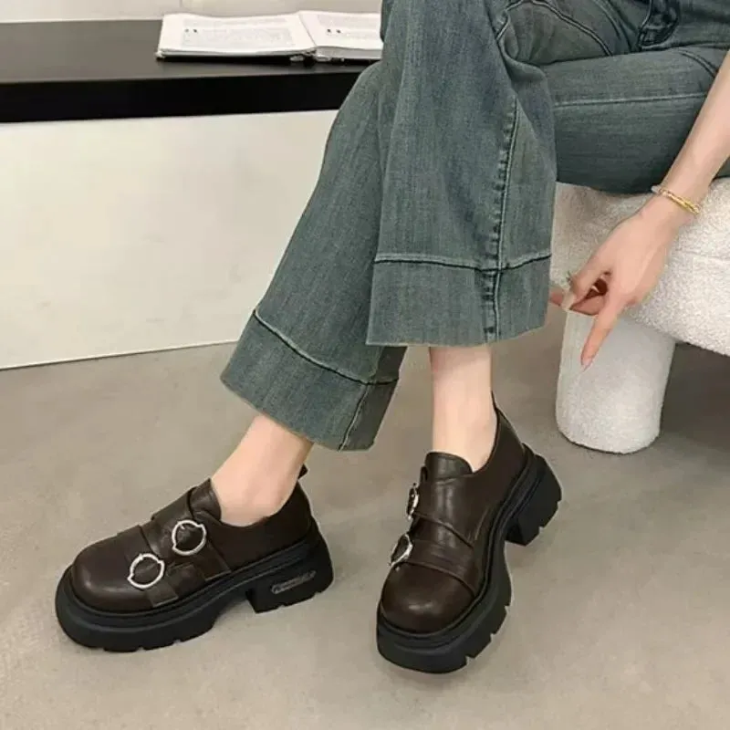 binfenxie  -  Women Platform Vintage Shoes Black Oxford Shoes Autumn Brown PU Leather Loafers Women Fashion Female Thick Sole Shoes Ysl Scrunch Loafers