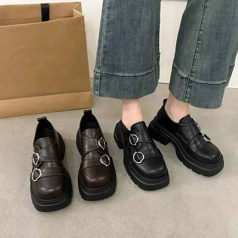 Narrow Loafers binfenxie  -  Women Platform Vintage Shoes Black Oxford Shoes Autumn Brown PU Leather Loafers Women Fashion Female Thick Sole Shoes