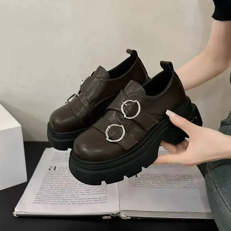 binfenxie  -  Women Platform Vintage Shoes Black Oxford Shoes Autumn Brown PU Leather Loafers Women Fashion Female Thick Sole Shoes Suede Loafers Cleaning