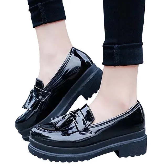 Emma Oxfords Women Oxfords British PU Patent Leather Platform Flats Shoes