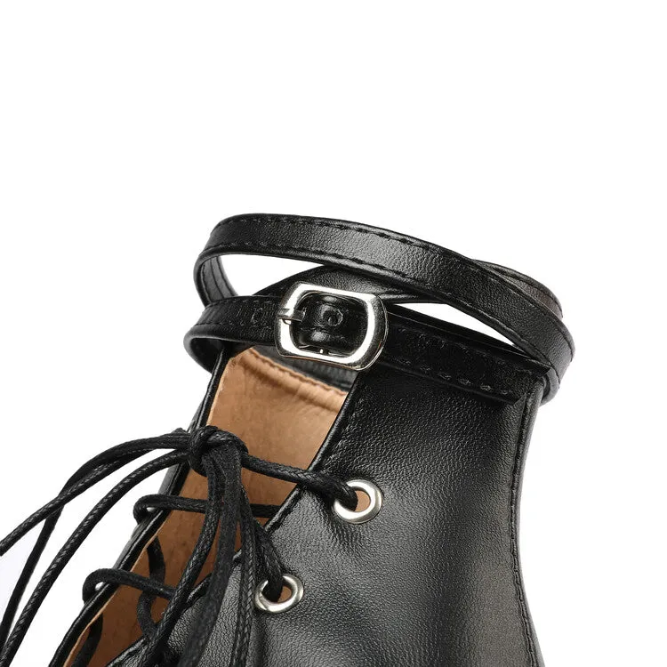 Platform Gladiator Sandals Women's Incline Strap Cross Ankle Strap Platform Chunky Heel Sandals