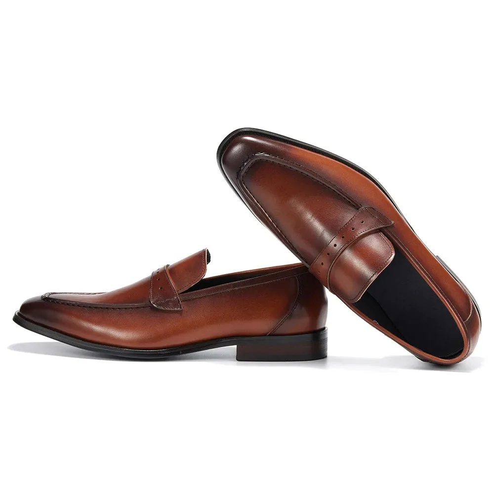 Trend4us Men's Classic Leather Penny Loafers Worn Out Loafers