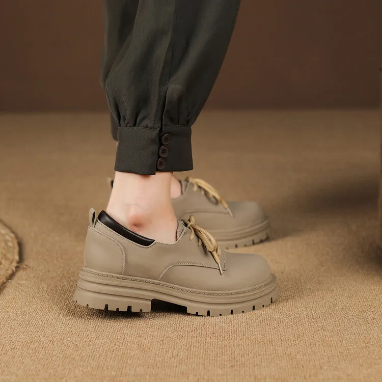 Oxfords With Leggings Women's Round Toe Lace Up Oxford Shoes