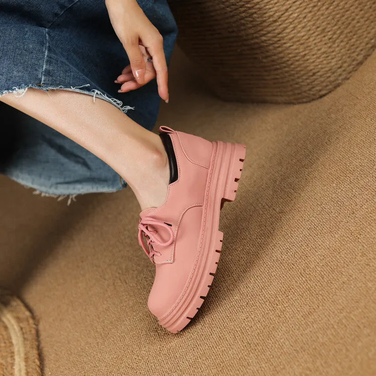 Women's Round Toe Lace Up Oxford Shoes Blush Oxfords