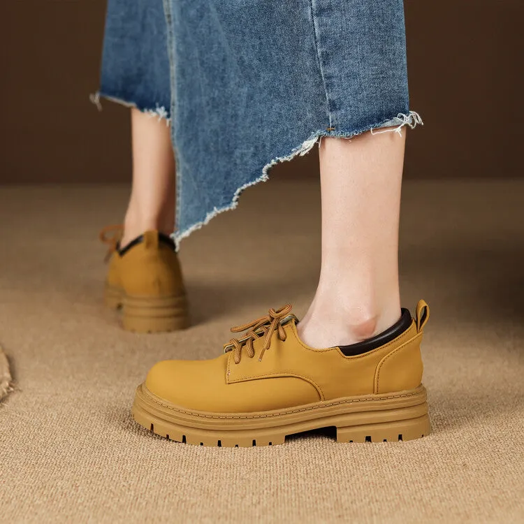 Patent Leather Wholecut Oxfords Women's Round Toe Lace Up Oxford Shoes