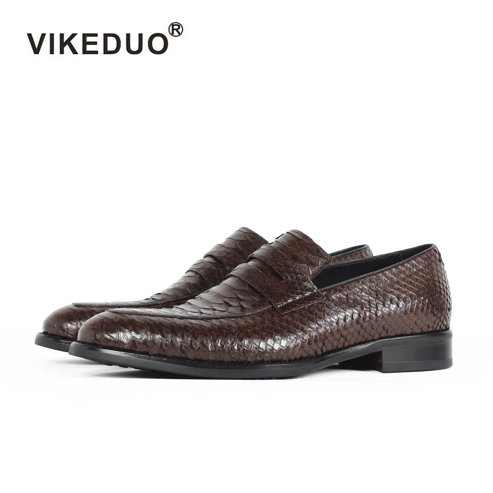 Best 8 Inch Leather Work Boots Vikeduo 2018 handmade designer Snakeskin fashion party wedding brand leisure male dress causal genuine leather Mens Loafer shoes