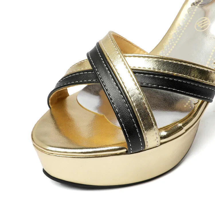 Sandals Vacancies Women's Cross Strap Color Block Platform Chunky Heel Sandals