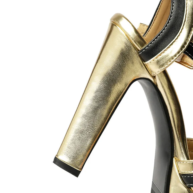 Pop Sandals Women's Cross Strap Color Block Platform Chunky Heel Sandals