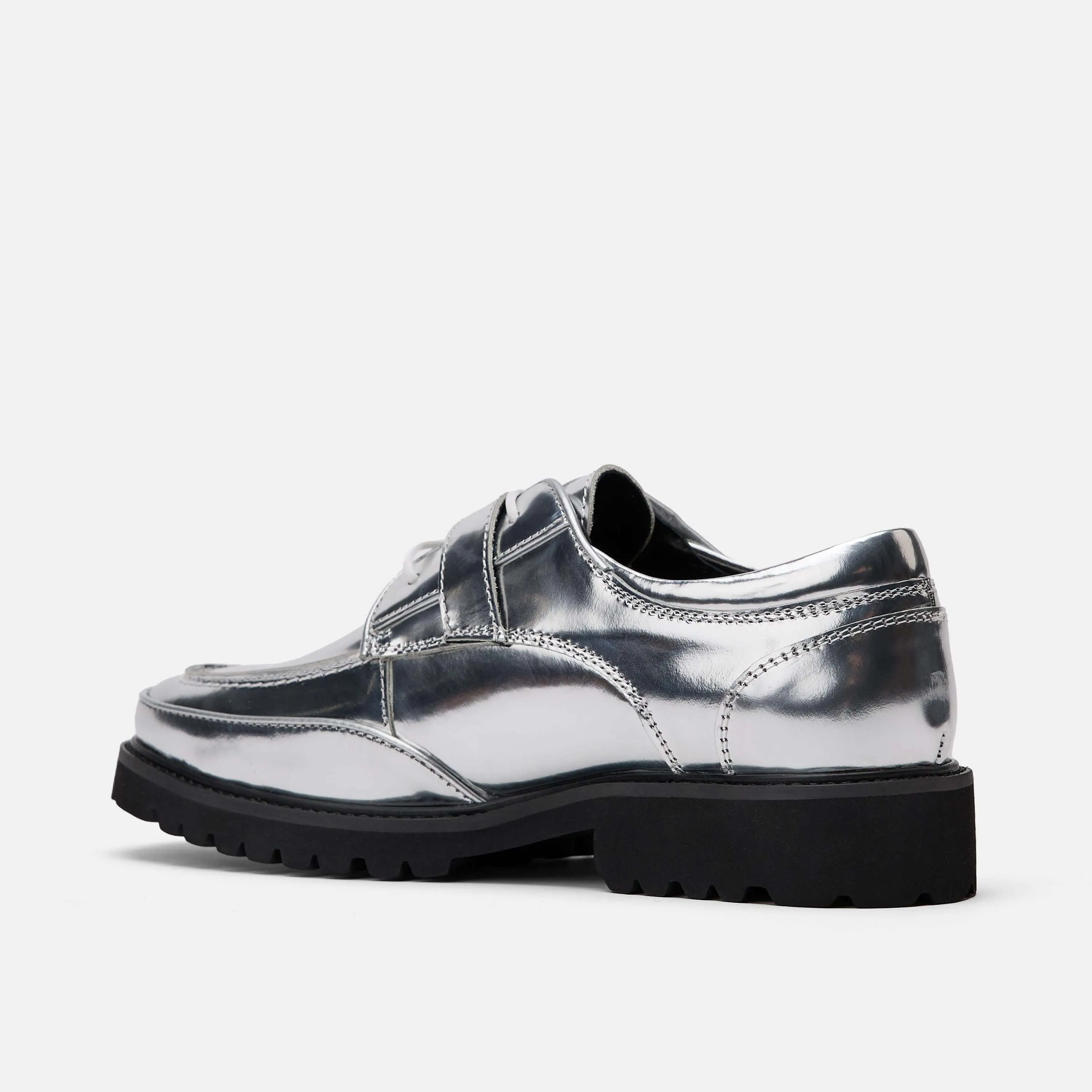 Carmina Oxfords Ms. Atlas Chrome Patent Leather Lug Derby