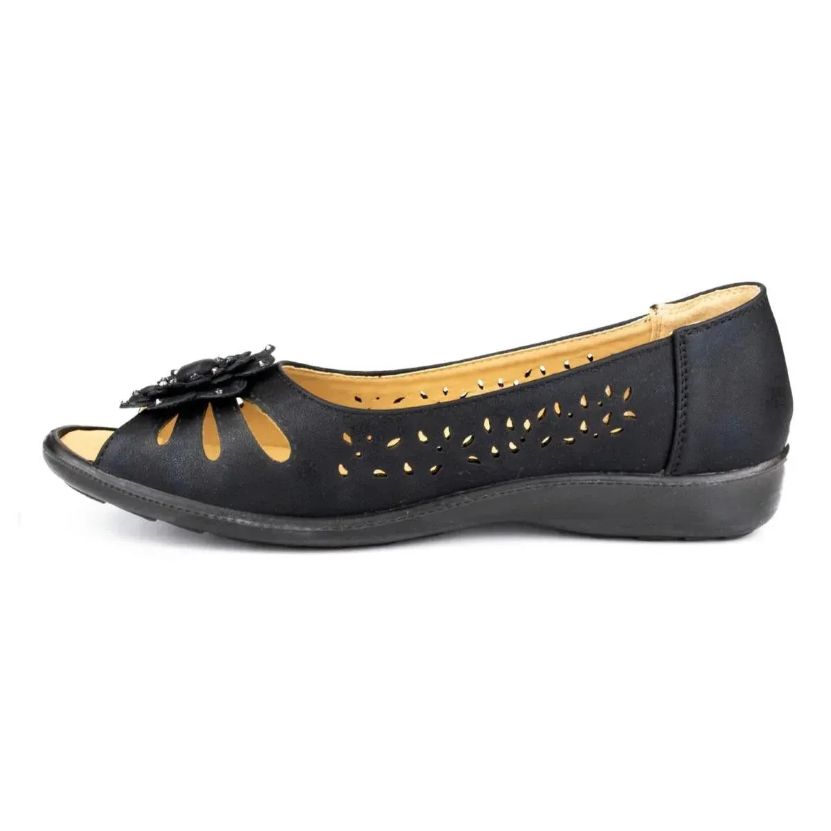 Aussie Work Boots Womens Cut Out Open Toe Shoe in Black