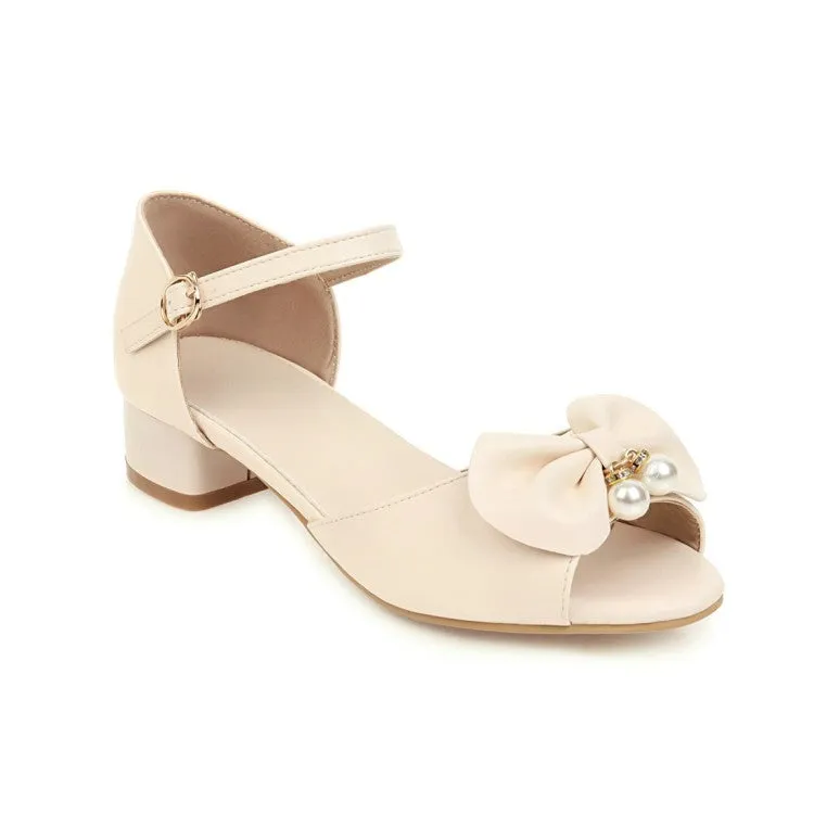 Women's Peep Toe Butterfly Knot Pearls Hollow Out Ankle Strap Block Heel Low Heels Sandals Platform Sandals With Straps