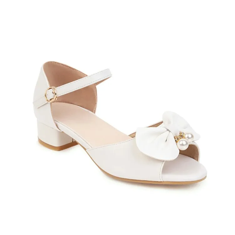 Women's Peep Toe Butterfly Knot Pearls Hollow Out Ankle Strap Block Heel Low Heels Sandals Animal Print Sandals