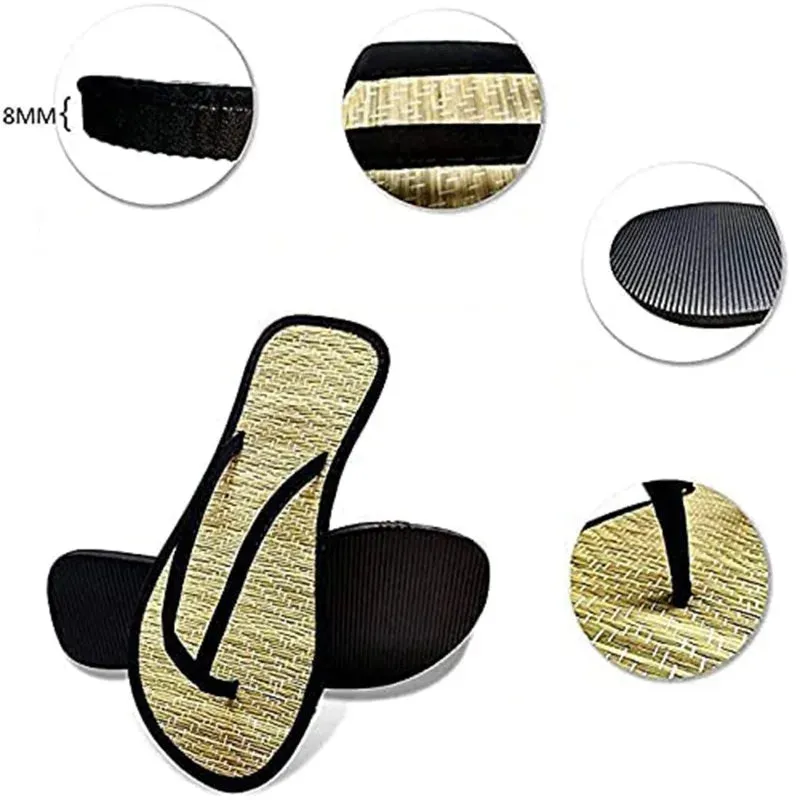 Rainbow Orthopedic Flip Flops Summer Women Flat Flip-flops Slippers Comfortable Non-slip Sandals Bamboo Rattan Flip Flop Home Bathroom Fashion Slippers