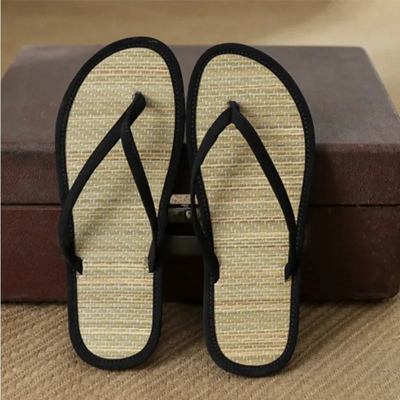 Flip Flop Charm Bracelet Summer Women Flat Flip-flops Slippers Comfortable Non-slip Sandals Bamboo Rattan Flip Flop Home Bathroom Fashion Slippers