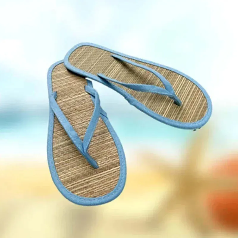 Flip Flops For Narrow Feet Summer Women Flat Flip-flops Slippers Comfortable Non-slip Sandals Bamboo Rattan Flip Flop Home Bathroom Fashion Slippers
