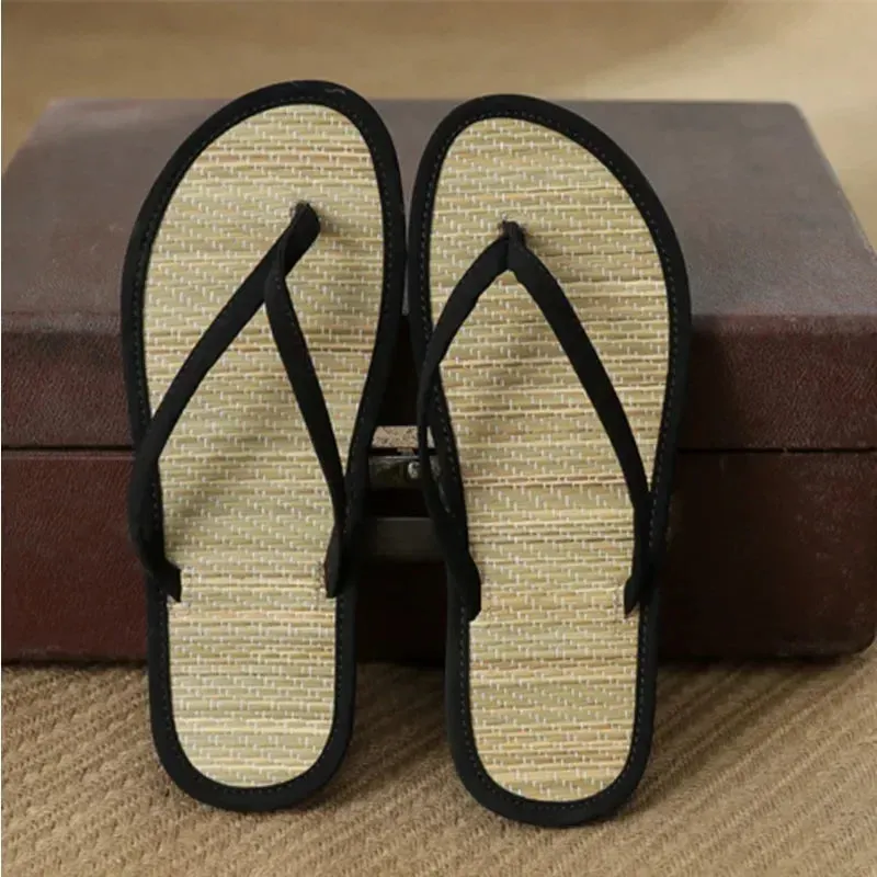 Summer Women Flat Flip-flops Slippers Comfortable Non-slip Sandals Bamboo Rattan Flip Flop Home Bathroom Fashion Slippers Flip Flops With Starfish