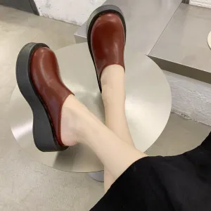 Purpdrank - Spring Flats Women Shoes Round Toe Loafers Platform Black Beige Moccasin Mules Shoes For Women Goodyear Welted Loafers