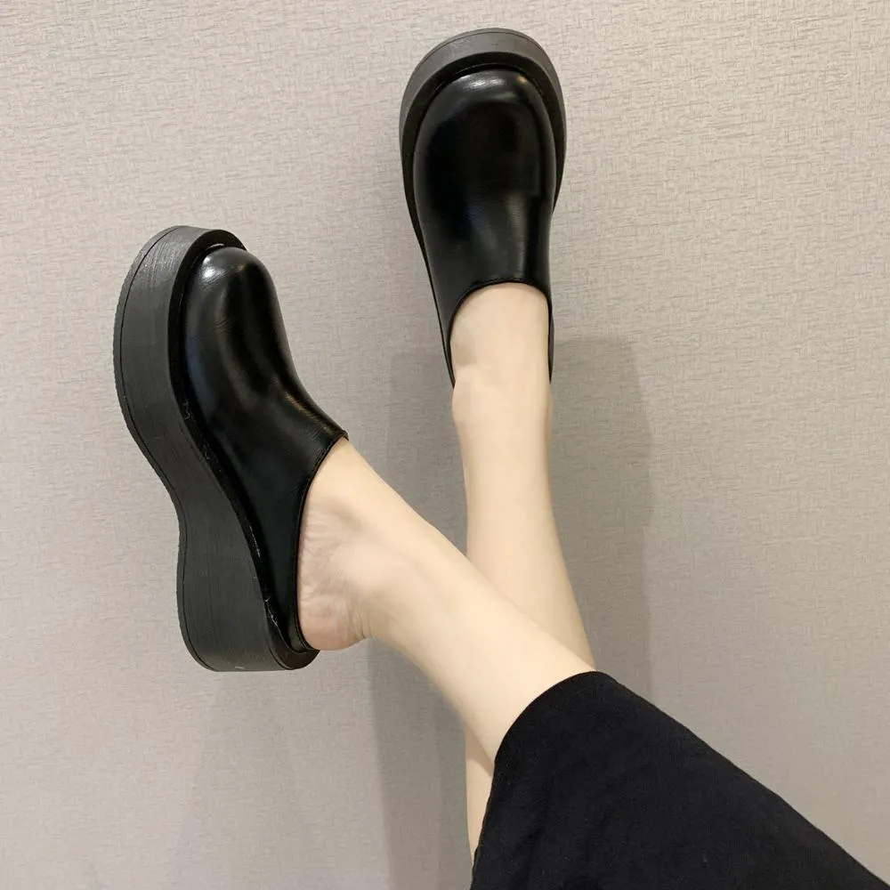 Loafers Print Purpdrank - Spring Flats Women Shoes Round Toe Loafers Platform Black Beige Moccasin Mules Shoes For Women