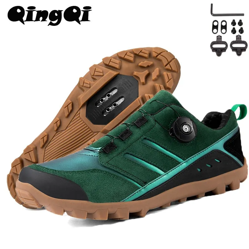 QQ-TB181 Mens Cycl MTB Shoes High Quality Cycling Shoes Hiking Gravel Road Bicycle Sneakers for Men Tenis Masculino Size39-50 Gold Flat Shoes
