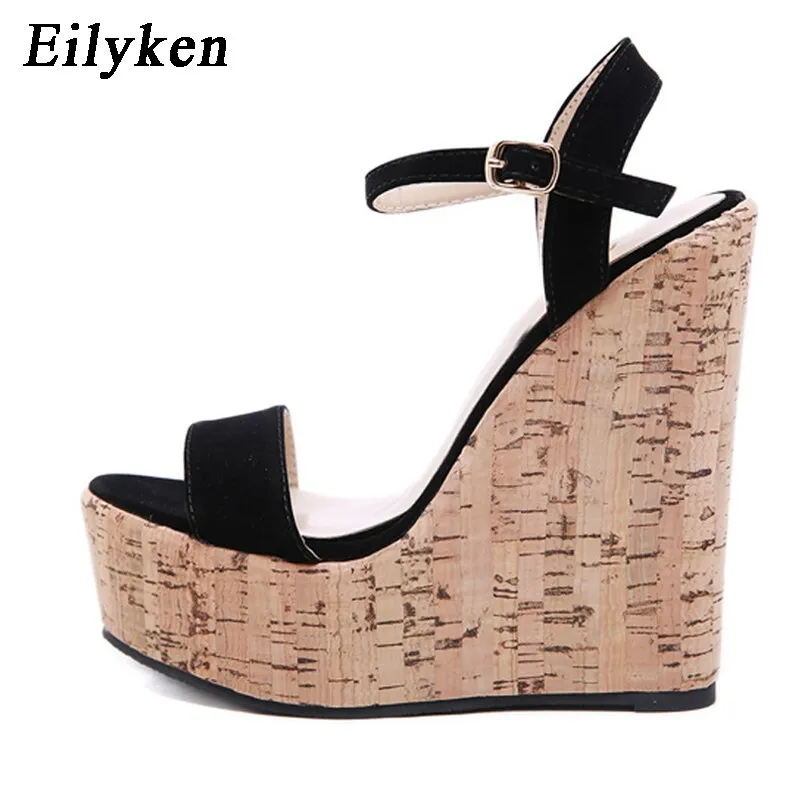 White Beach Sandals kamames Fashion Open Toe Platform Wedges Women Sandals Summer Ankle Buckle Strap High Heels Black Roman Leisure Shoes