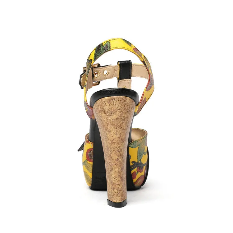 Sandals In Walmart Women's Colorful Buckle T Ankle Strap Platform Chunky Heel Sandals