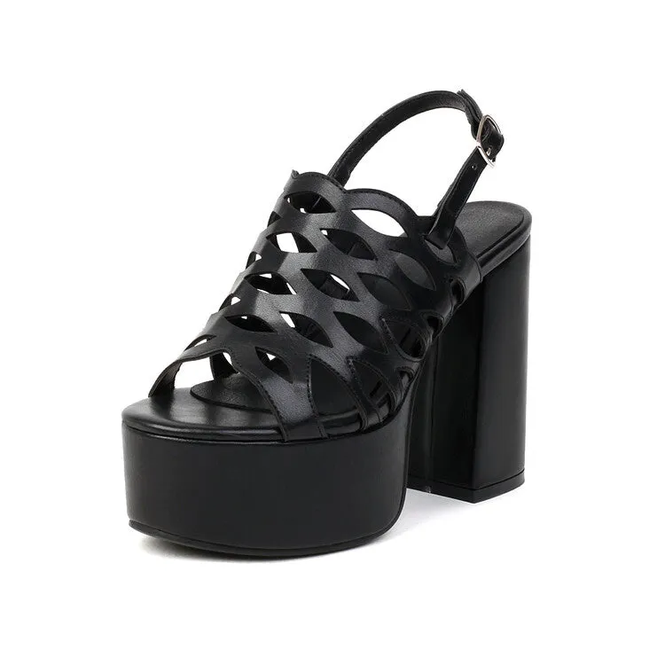 Women's Snake Printed Hollow Out Thick Sole Block Heel Platform Sandals Swords And Sandals 2 Full Version