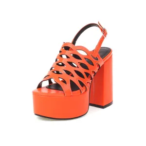 Heeled Metallic Sandals Women's Snake Printed Hollow Out Thick Sole Block Heel Platform Sandals