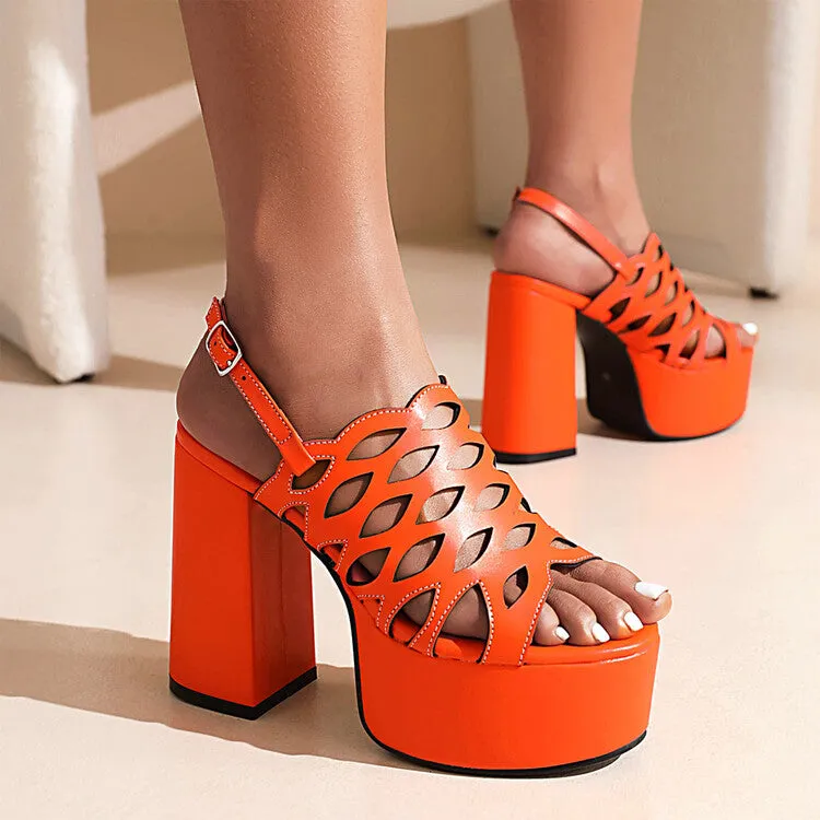 Women's Snake Printed Hollow Out Thick Sole Block Heel Platform Sandals Sandals South Coast Prices