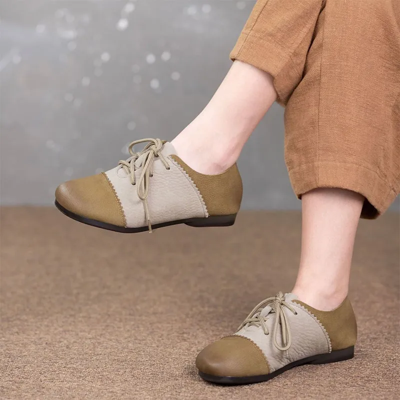 Retro Round Toe Flats For Women Lace Up Shoes In Khaki/Grey Rockport Style Purpose Wingtip Oxfords