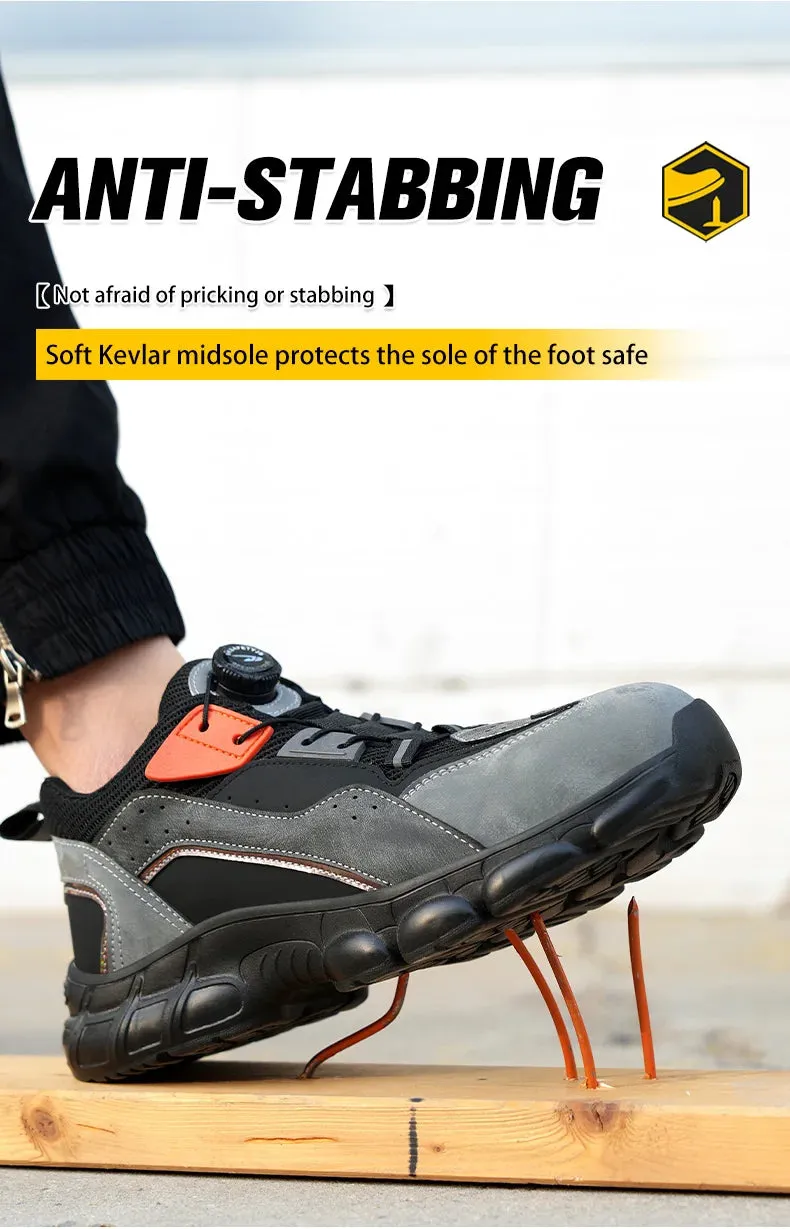 Work Boots Slip On Rotating Buttons Boots Breathable Work Sneakers Men Safety Shoes Puncture-Proof Indestructible Shoes Non-slip