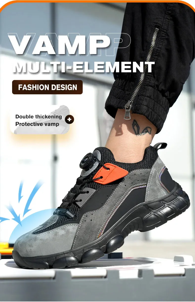 Kevlar Toe Work Boots Rotating Buttons Boots Breathable Work Sneakers Men Safety Shoes Puncture-Proof Indestructible Shoes Non-slip