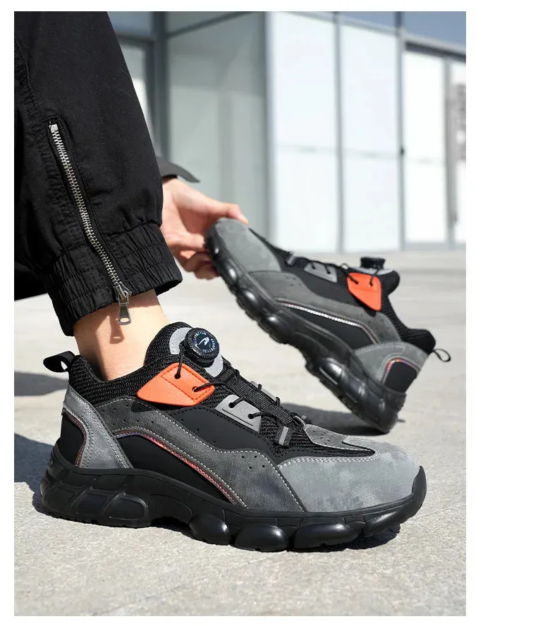 Work Boots With Zipper On Side Rotating Buttons Boots Breathable Work Sneakers Men Safety Shoes Puncture-Proof Indestructible Shoes Non-slip