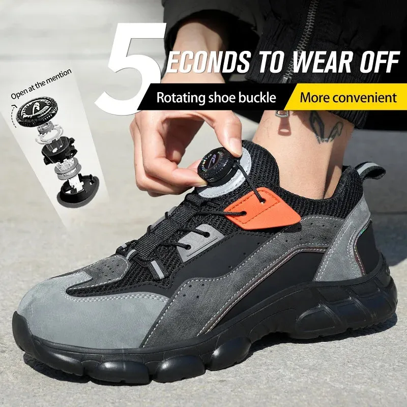 Rotating Buttons Boots Breathable Work Sneakers Men Safety Shoes Puncture-Proof Indestructible Shoes Non-slip Light Work Boots