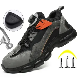 Rotating Buttons Boots Breathable Work Sneakers Men Safety Shoes Puncture-Proof Indestructible Shoes Non-slip Lightweight Breathable Work Boots