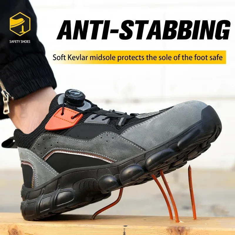 Rotating Buttons Boots Breathable Work Sneakers Men Safety Shoes Puncture-Proof Indestructible Shoes Non-slip Square Composite Toe Work Boots