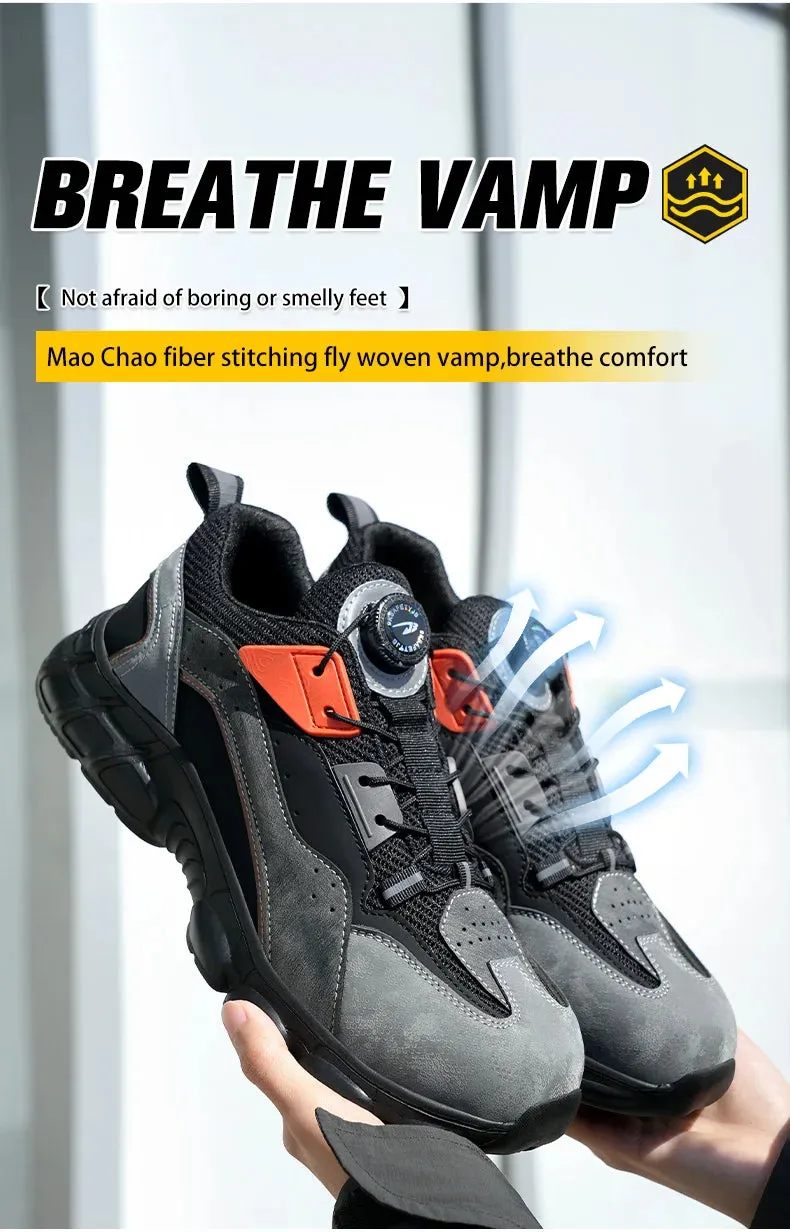 Good Inexpensive Work Boots Rotating Buttons Boots Breathable Work Sneakers Men Safety Shoes Puncture-Proof Indestructible Shoes Non-slip