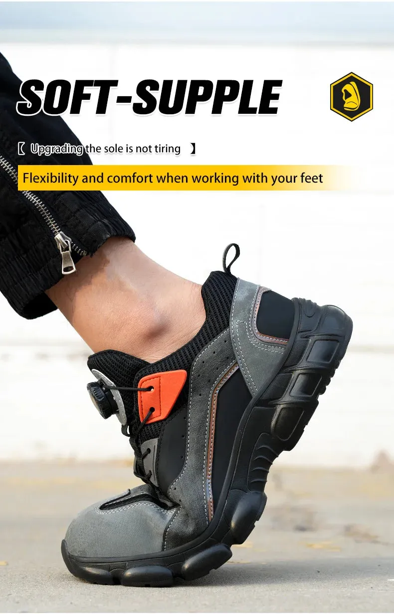 Rotating Buttons Boots Breathable Work Sneakers Men Safety Shoes Puncture-Proof Indestructible Shoes Non-slip Trucker Work Boots