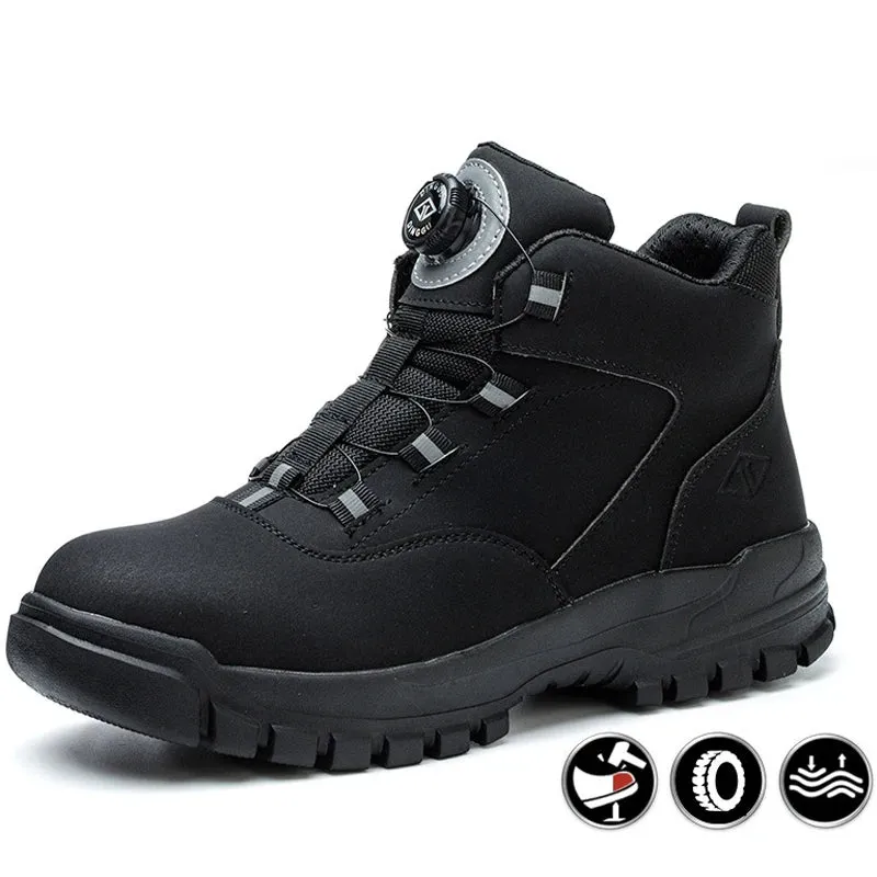 Safety Shoes Men Waterproof Work Boots Men Rotating Buttons Work Boots Heavy Duty